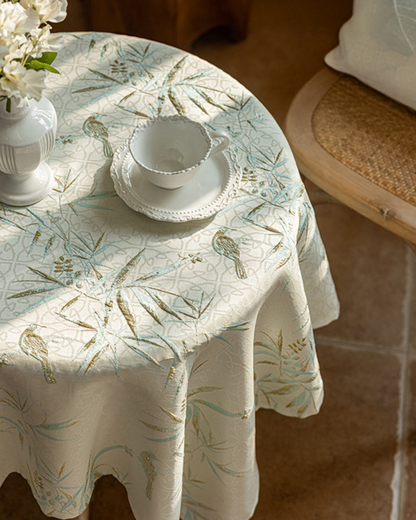 LaLuna Home Chinoiserie Bamboo Jacquard  Tablecloth with Tassels