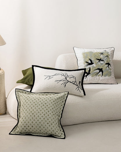 LaLuna Home Chinoiserie Folded Branches Embroidered Throw Pillow