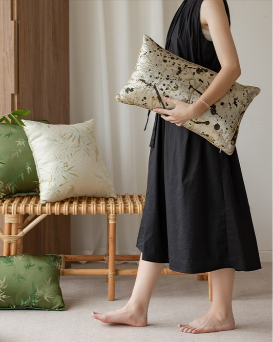 LaLuna Home Chinoiserie  Bamboo  Jacquard Throw Pillow for Sofa & Bed Decor