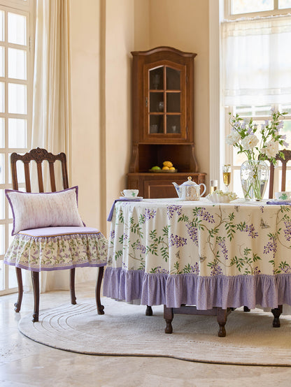 Chinoiserie Purple Ruffle Wisteria Floral Pattern Round Tablecloth