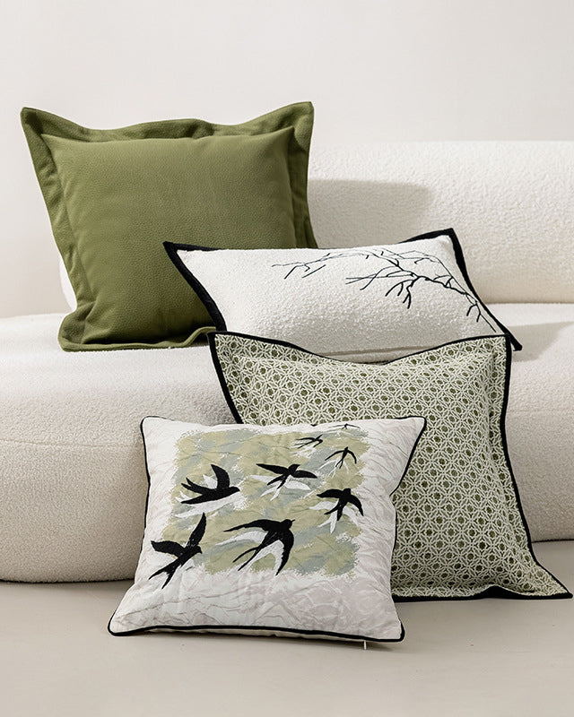 LaLuna Home Chinoiserie Folded Branches Embroidered Throw Pillow