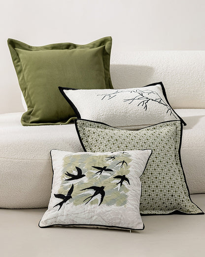 LaLuna Home Chinoiserie Folded Branches Embroidered Throw Pillow