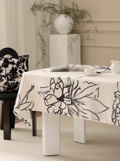 LaLuna Home Monochrome Chinoiserie Ink Floral Tablecloth
