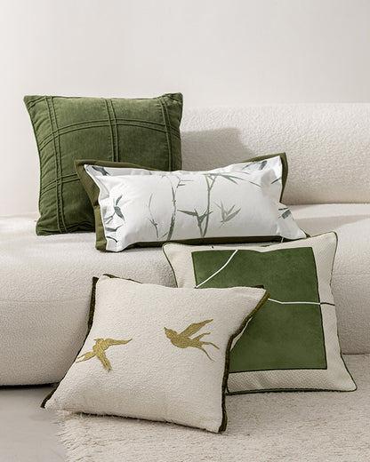 LaLuna Home Chinoiserie Golden Swallows Embroidered Throw Pillow
