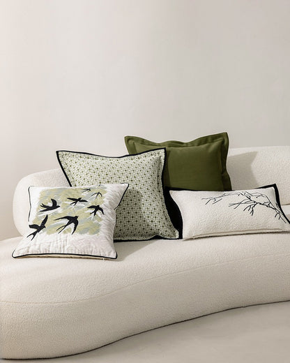 LaLuna Home Chinoiserie Swallows in Mist Embroidered Velvet Throw Pillow