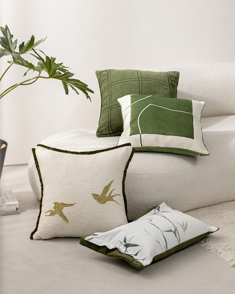 LaLuna Home Chinoiserie Golden Swallows Embroidered Throw Pillow