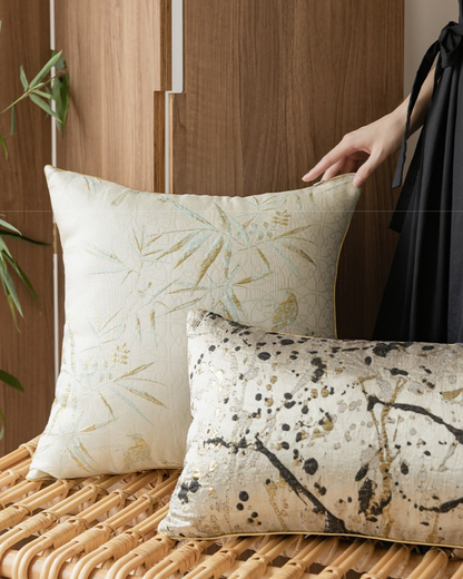 LaLuna Home Chinoiserie Ink-Splash & Gilded  Jacquard Throw Pillow for Sofa & Bed Decor