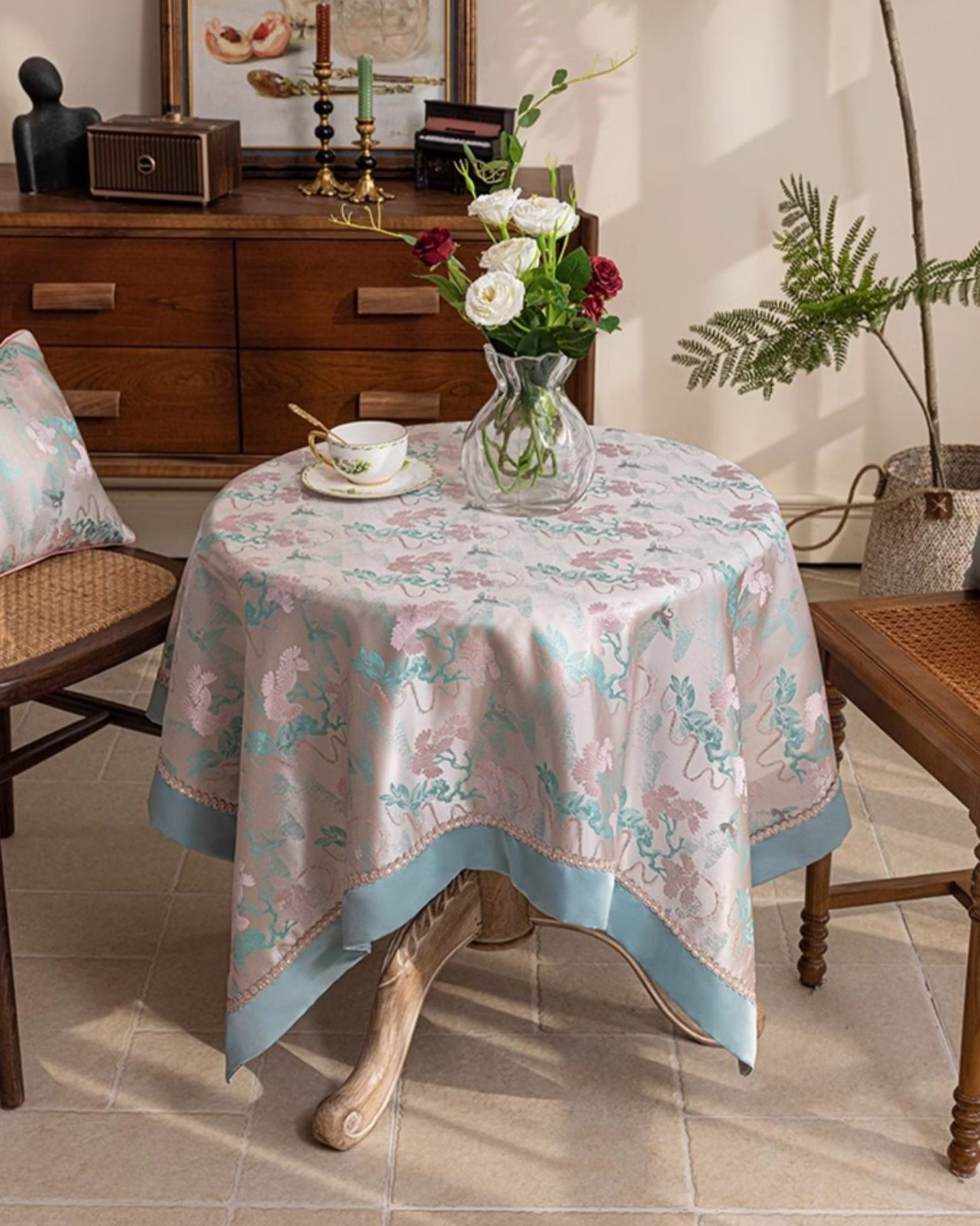 LaLuna Home Chinoiserie Pine-Crane Pattern Tablecloth