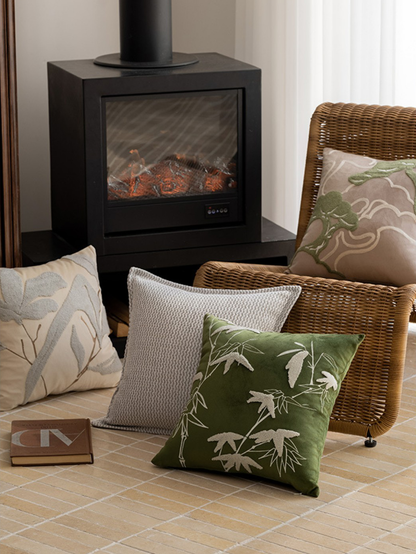 LaLuna Home Chinoiserie Bamboo Embroidered Velvet Throw Pillow