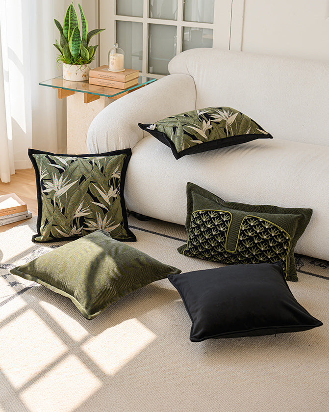 LaLuna Home Vintage Green Sprout Jacquard Throw Pillow