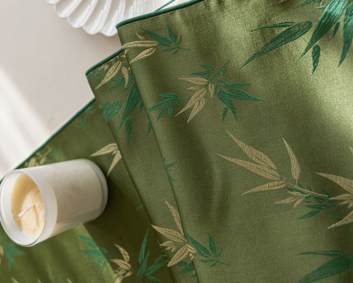 LaLuna Home Chinoiserie  Bamboo Embroidered Table Runner with Tassels