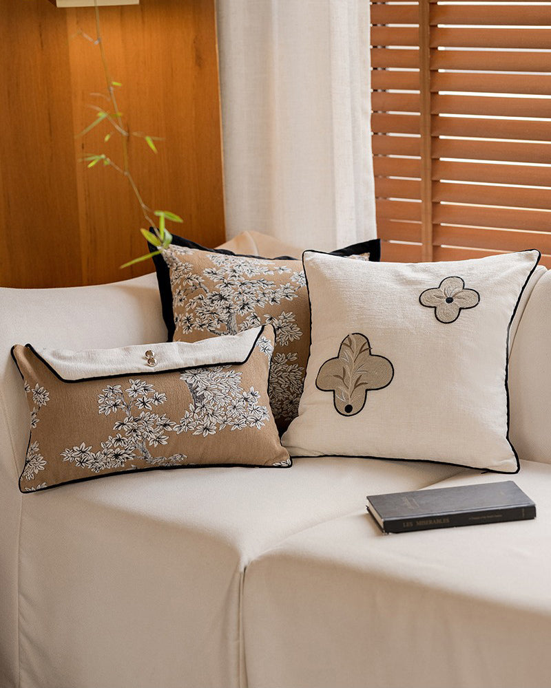LaLuna Home Chinoiserie Warm Garden Embroidered Throw Pillow