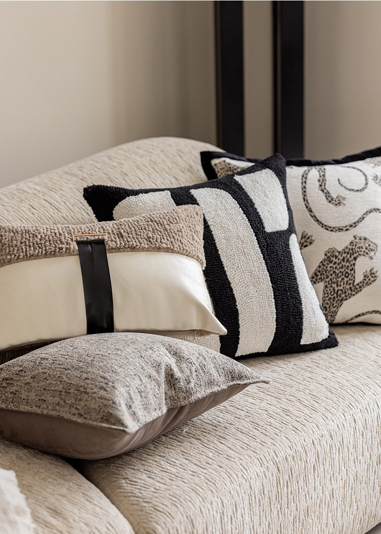 LaLuna Home Minimalist Textured Bouclé & Faux  Leather Throw Pillow