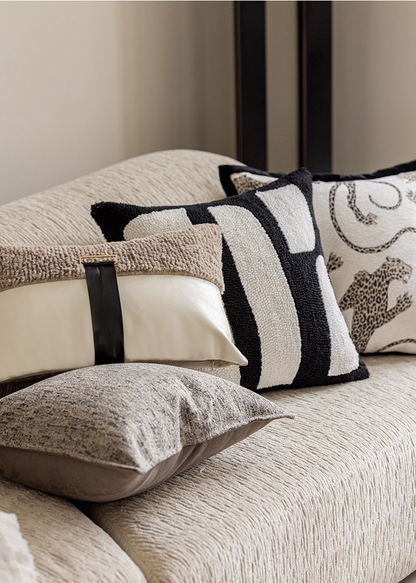 LaLuna Home Minimalist Textured Bouclé & Faux  Leather Throw Pillow