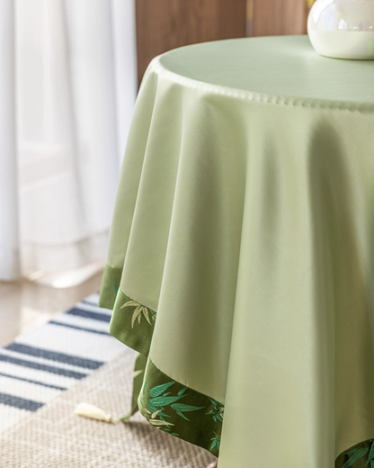 LaLuna Home Chinoiserie  Bamboo Embroidered Tablecloth with Tassels 133*180cm / 52*71in