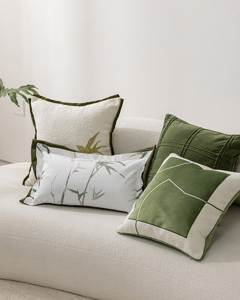 LaLuna Home Chinoiserie Green Bamboo Verse Velvet Throw Pillow