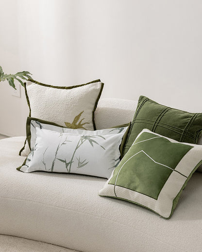 LaLuna Home Chinoiserie Green Bamboo Verse Velvet Throw Pillow