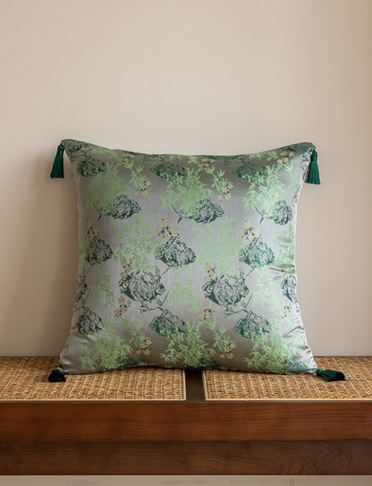 LaLuna Home Chinoiserie  Lush Green Bamboo Throw Pillow with Tassels