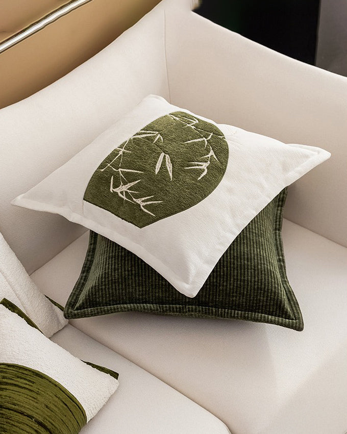 LaLuna Home Chinoiserie Bamboo Embroidered Patchwork Throw Pillow