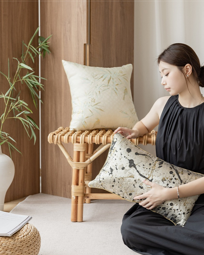 LaLuna Home Chinoiserie  Bamboo  Jacquard Throw Pillow for Sofa & Bed Decor