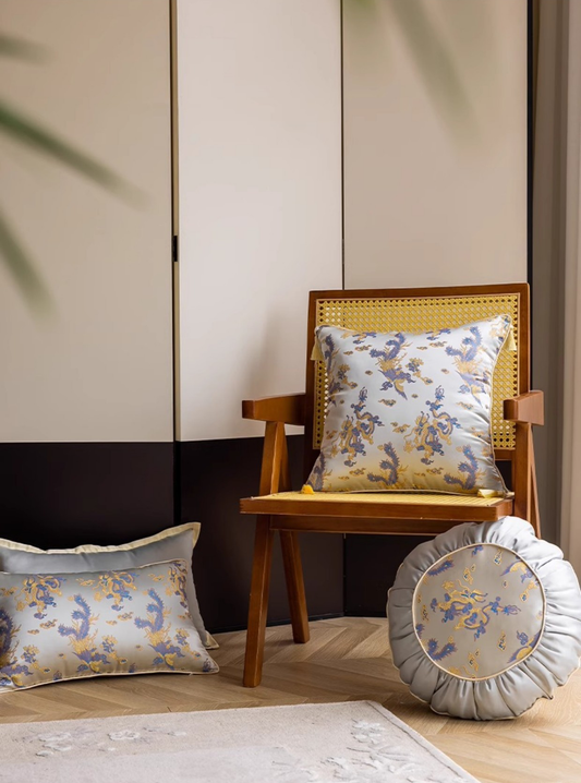 LaLuna Home Chinoiserie  Loong Feng Jacquard Throw Pillow with Tassels