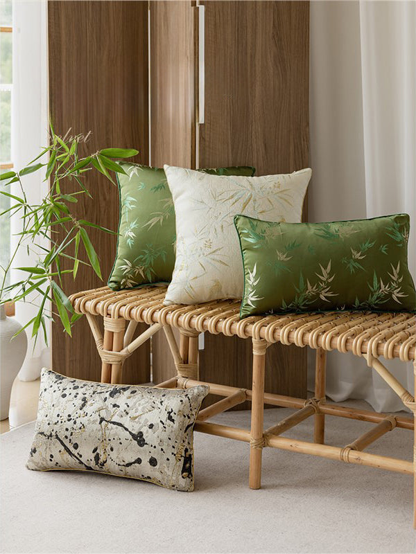 LaLuna Home Chinoiserie Ink-Splash & Gilded  Jacquard Throw Pillow for Sofa & Bed Decor