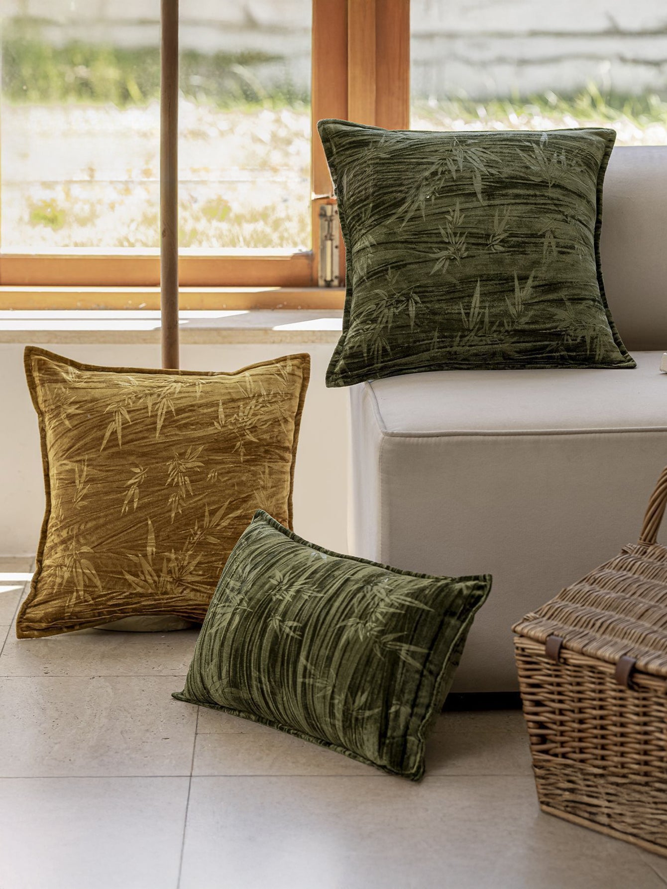 Chinoiserie Jade Bamboo Charm Throw Pillow