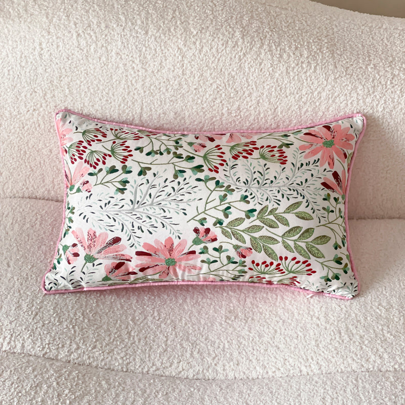 LaLuna Home Romantic Spring Floral Jacquard Silk Throw Pillow