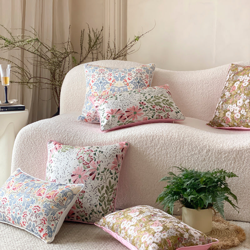 LaLuna Home Romantic Spring Floral Jacquard Silk Throw Pillow