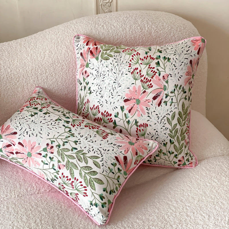 LaLuna Home Romantic Spring Floral Jacquard Silk Throw Pillow