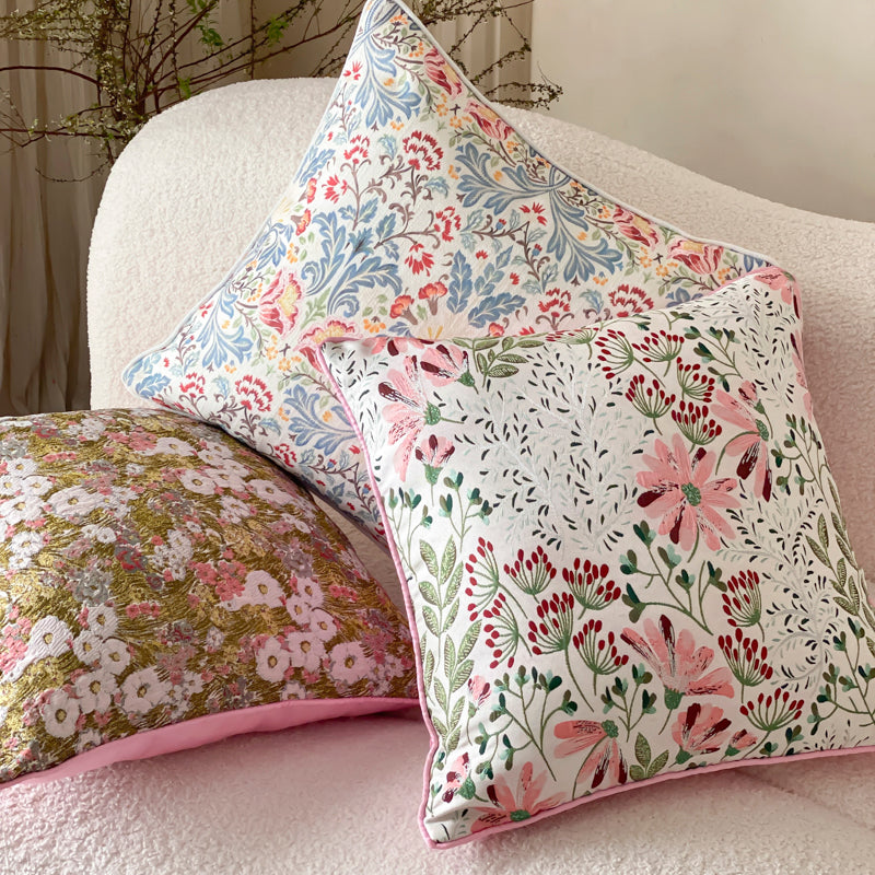 LaLuna Home Romantic Spring Floral Jacquard Silk Throw Pillow