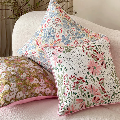 LaLuna Home Romantic Spring Floral Jacquard Silk Throw Pillow
