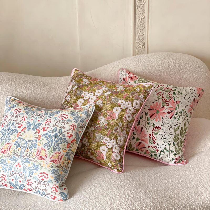 LaLuna Home Romantic Spring Floral Jacquard Silk Throw Pillow