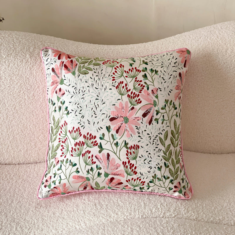 LaLuna Home Romantic Spring Floral Jacquard Silk Throw Pillow