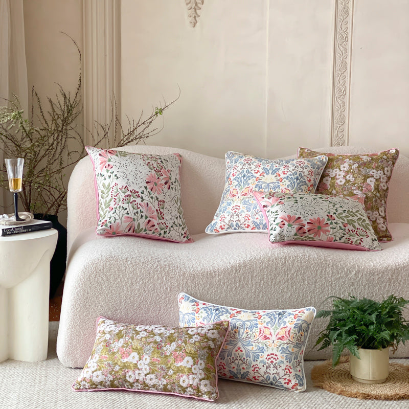 LaLuna Home Romantic Spring Floral Jacquard Silk Throw Pillow