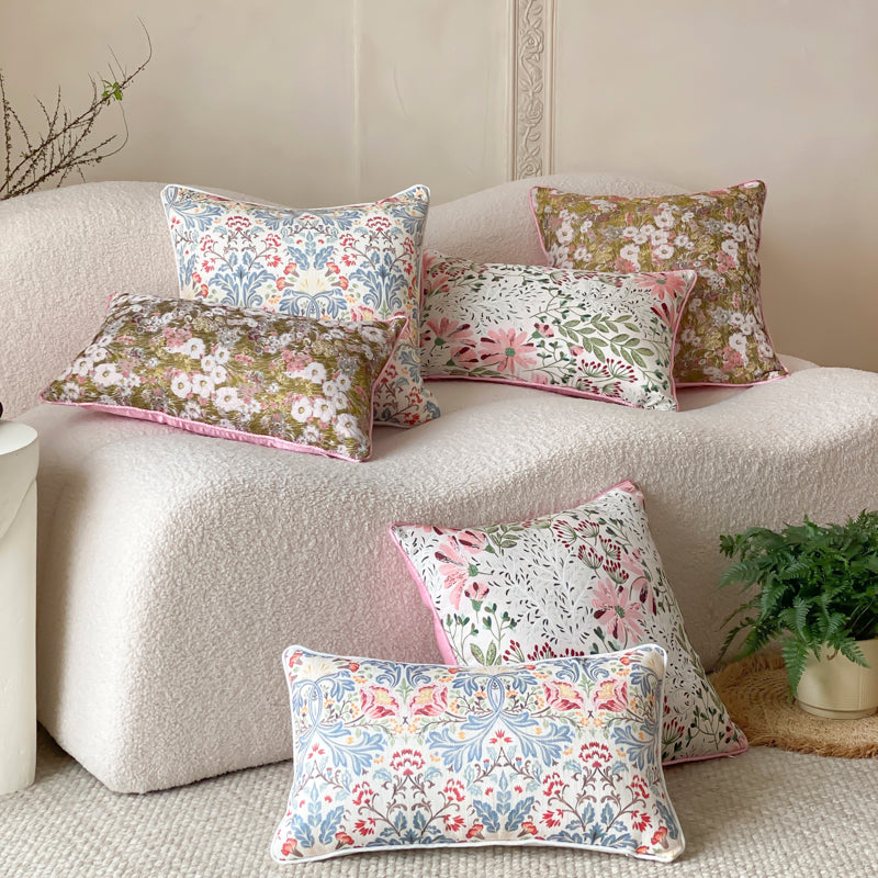 LaLuna Home Romantic Spring Floral Jacquard Silk Throw Pillow