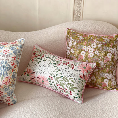 LaLuna Home Romantic Spring Floral Jacquard Silk Throw Pillow