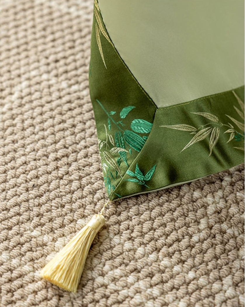 LaLuna Home Chinoiserie  Bamboo Embroidered Tablecloth with Tassels 133*220cm / 52*87in
