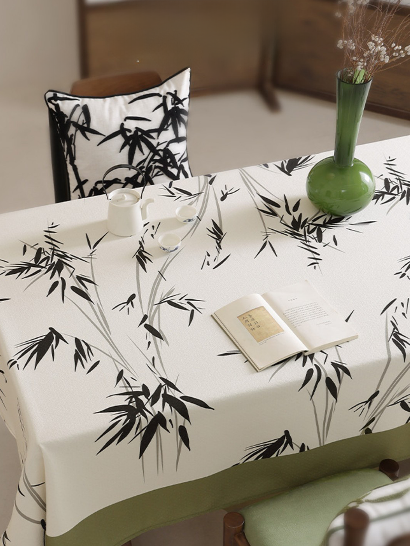 LaLuna Home Chinoiserie  Green Bamboo Tablecloth