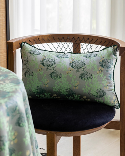 LaLuna Home Chinoiserie Lush Green Bamboo Tablecloth with Tassels