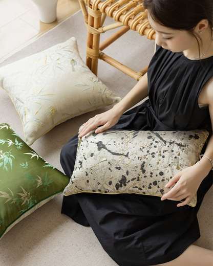LaLuna Home Chinoiserie  Bamboo  Jacquard Throw Pillow for Sofa & Bed Decor