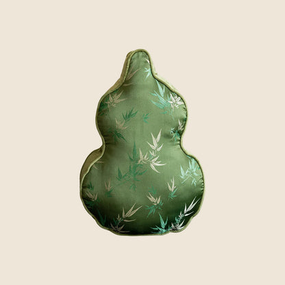 LaLuna Home Chinoiserie Gourd Shape Bamboo Embroidered Throw Pillow - Green