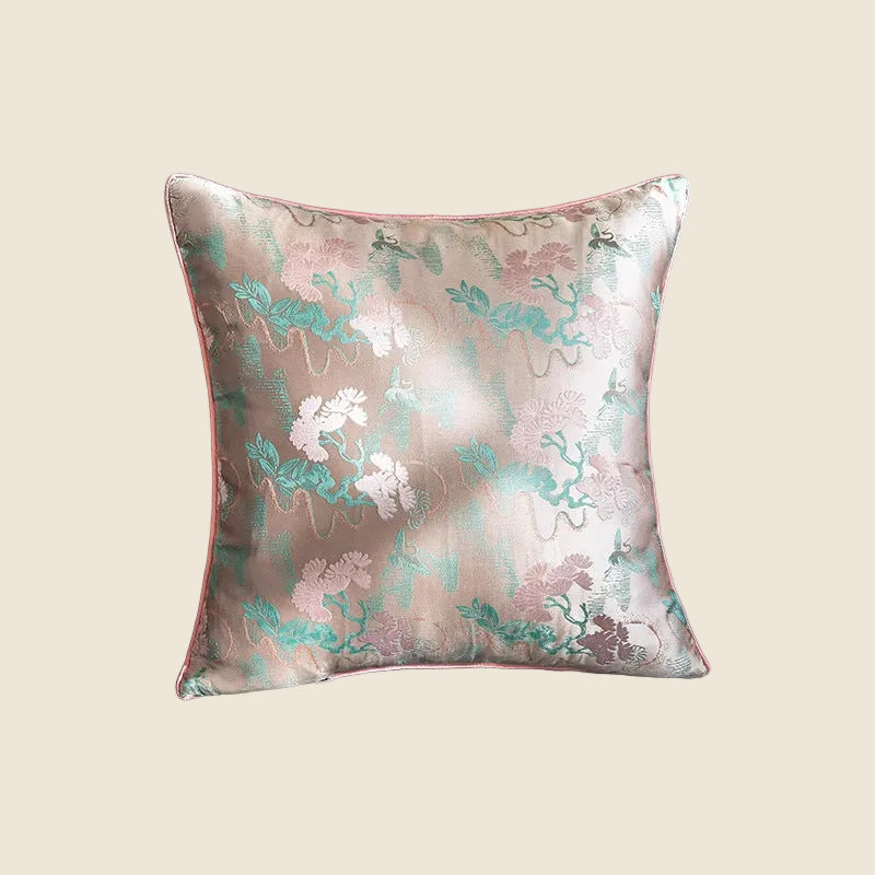LaLuna Home Chinoiserie  Pine-Crane Pattern Throw Pillow for Sofa & Bed Decor