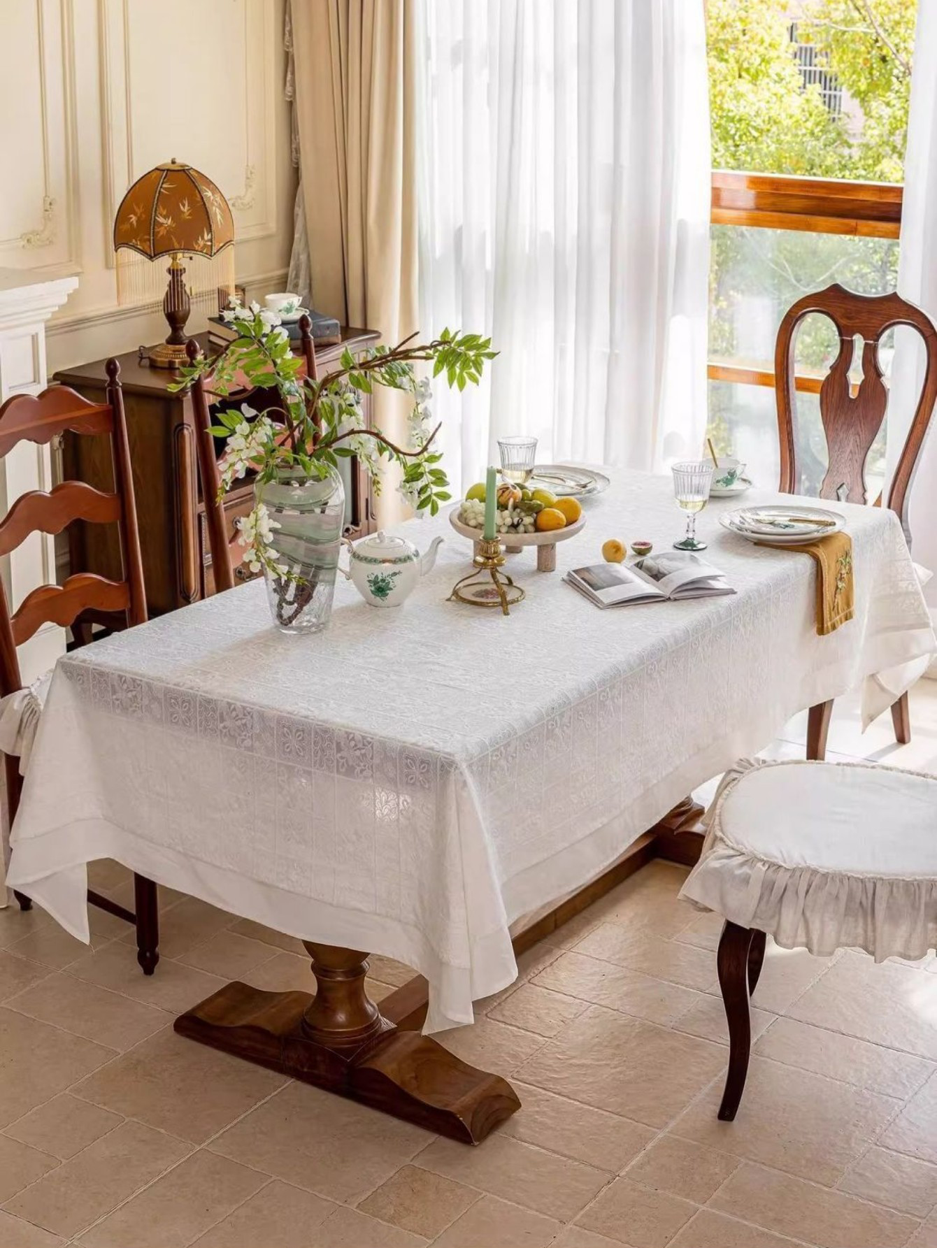 LaLuna Home Celestia Embroidered Lace Tablecloth