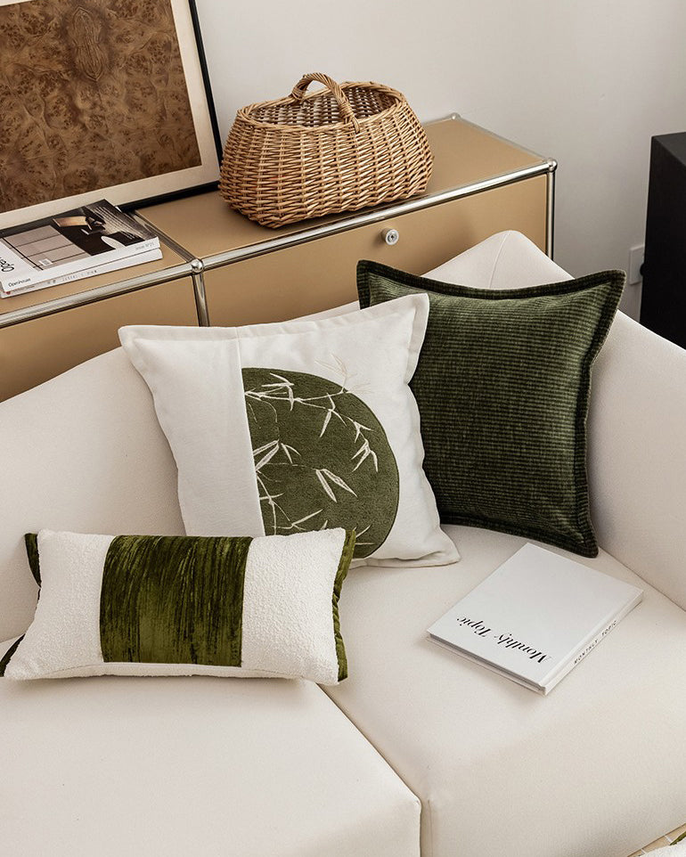 LaLuna Home Chinoiserie Bamboo Embroidered Patchwork Throw Pillow