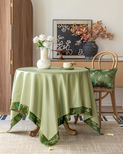 LaLuna Home Chinoiserie  Bamboo Embroidered Tablecloth with Tassels 133*133cm / 52*52in