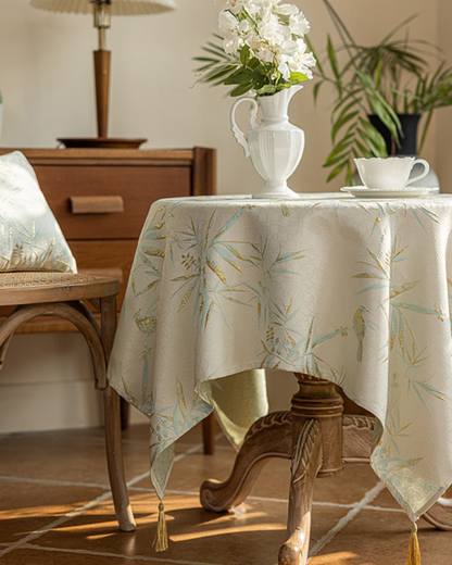 LaLuna Home Chinoiserie Bamboo Jacquard  Tablecloth with Tassels