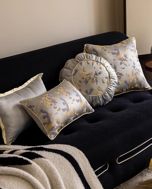 LaLuna Home Chinoiserie  Loong Feng Jacquard Throw Pillow with Tassels
