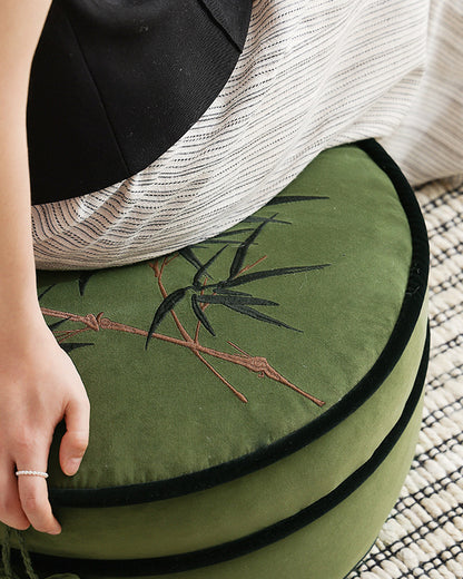 LaLuna Home Chinoiserie Bamboo Embroidered Velvet Pouf Cover