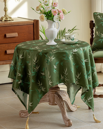LaLuna Home Chinoiserie  Bamboo Embroidered Tablecloth with Tassels 100*140cm / 39*55in